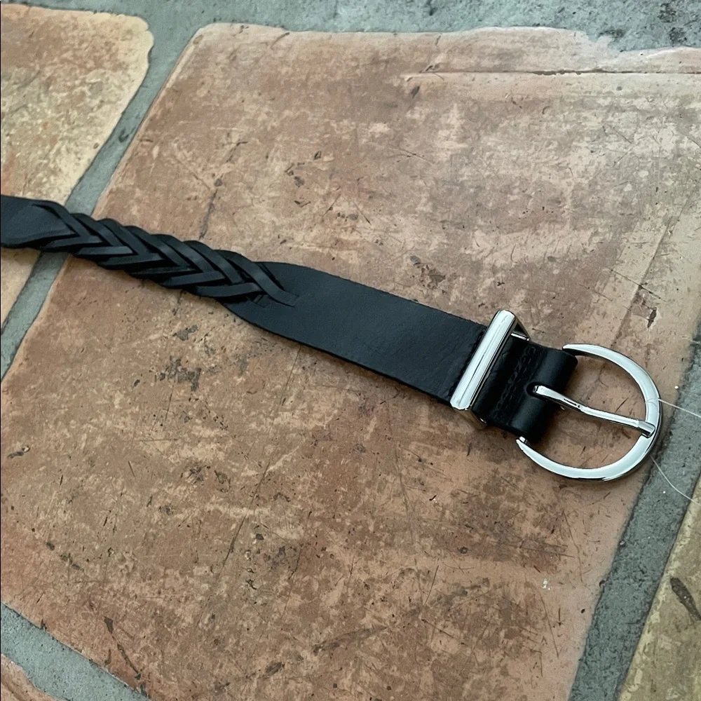 Women's GAP Size Small Black Leather Braided Belt Western with Metal Accent